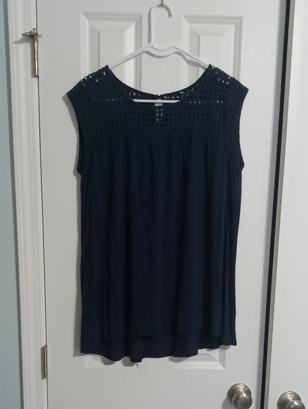 Sleeveless Navy Crochet Yoke Women's Top